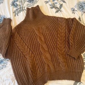 Lulu's Warm Brown Cable Knit Turtleneck Sweater